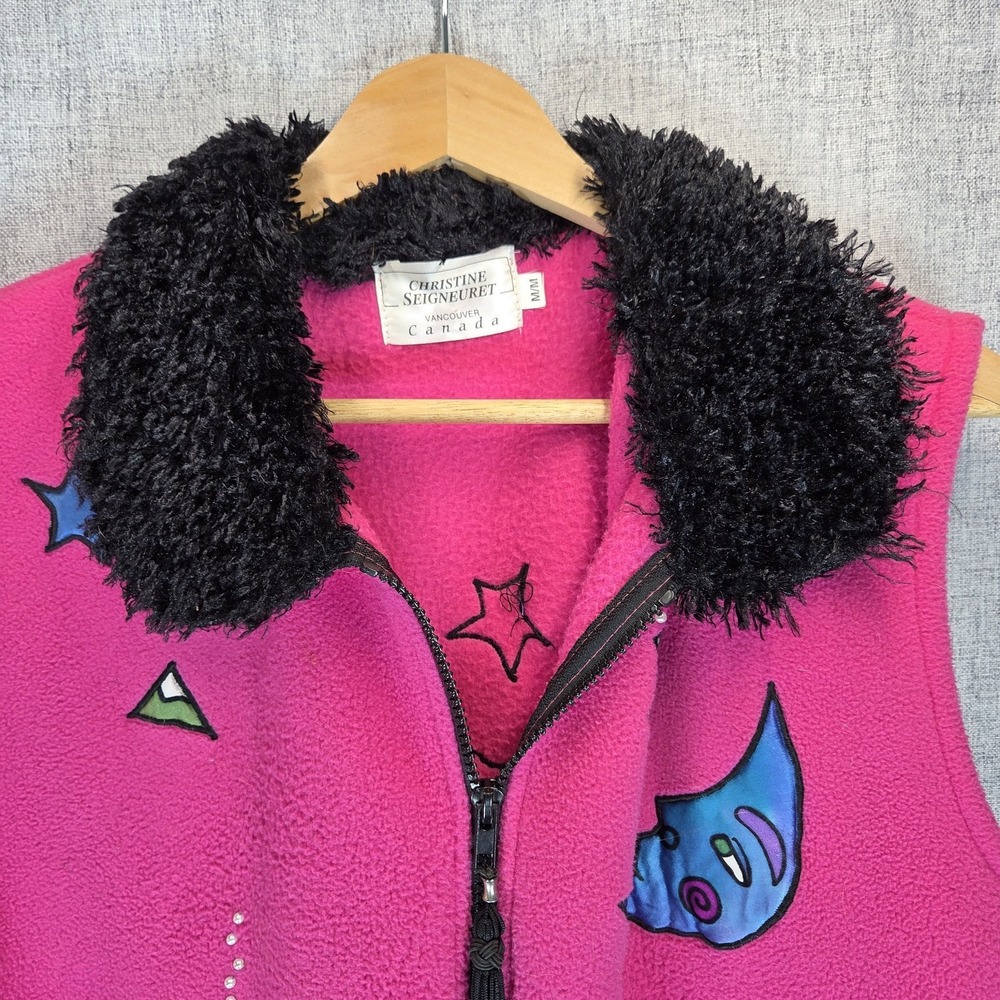 Vintage Christine Seigneuret Fleece Vest Womens M Pink Fleece Artsy Zip 90s - Picture 5 of 8